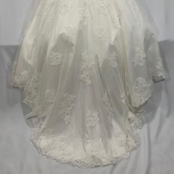 David's Bridal Cap Sleeve Lace Over Satin Wedding Dress Ivory T3299 NWOT - Picture 10 of 13